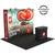 10ft Perfect-Pop Curved display and podium presented in angled booth setup on grey and black reversible carpet flooring
