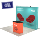 Angled booth view of 10ft Perfect Pop Straight print only display shown with podium